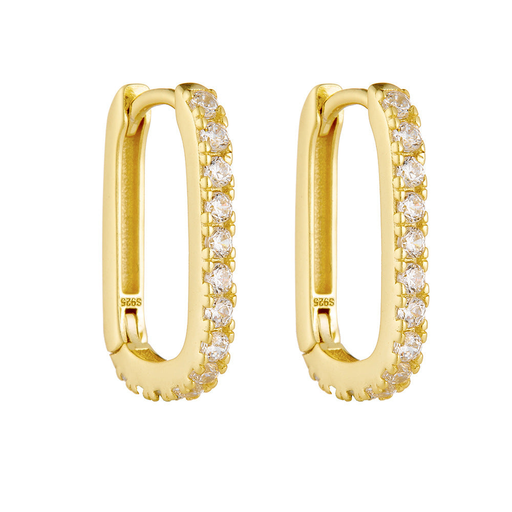 S925 Sterling Silver Oval Zircon Earrings Ear Clip Women