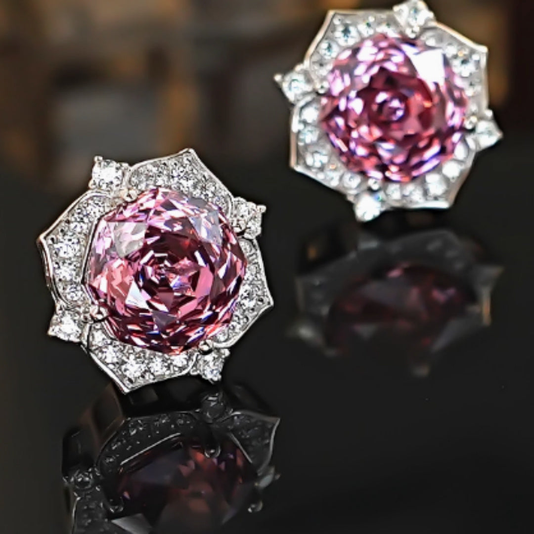 Purple  Flower Earrings 925 Silver Inlaid With High Carbon Diamonds