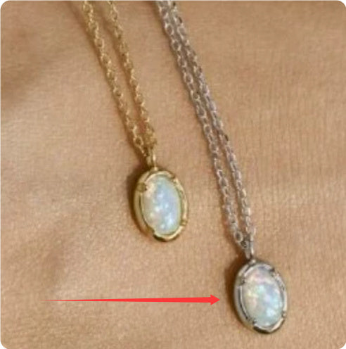 S925 Silver Plating 14K Gold Jelly Opal Pendant Necklace