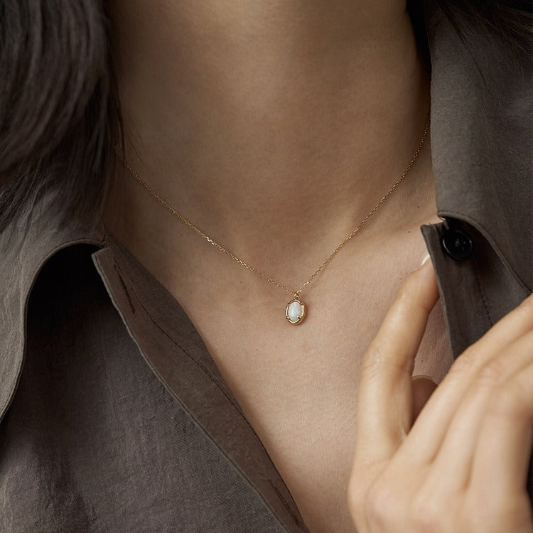 S925 Silver Plating 14K Gold Jelly Opal Pendant Necklace