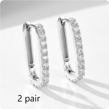 S925 Sterling Silver Oval Zircon Earrings Ear Clip Women