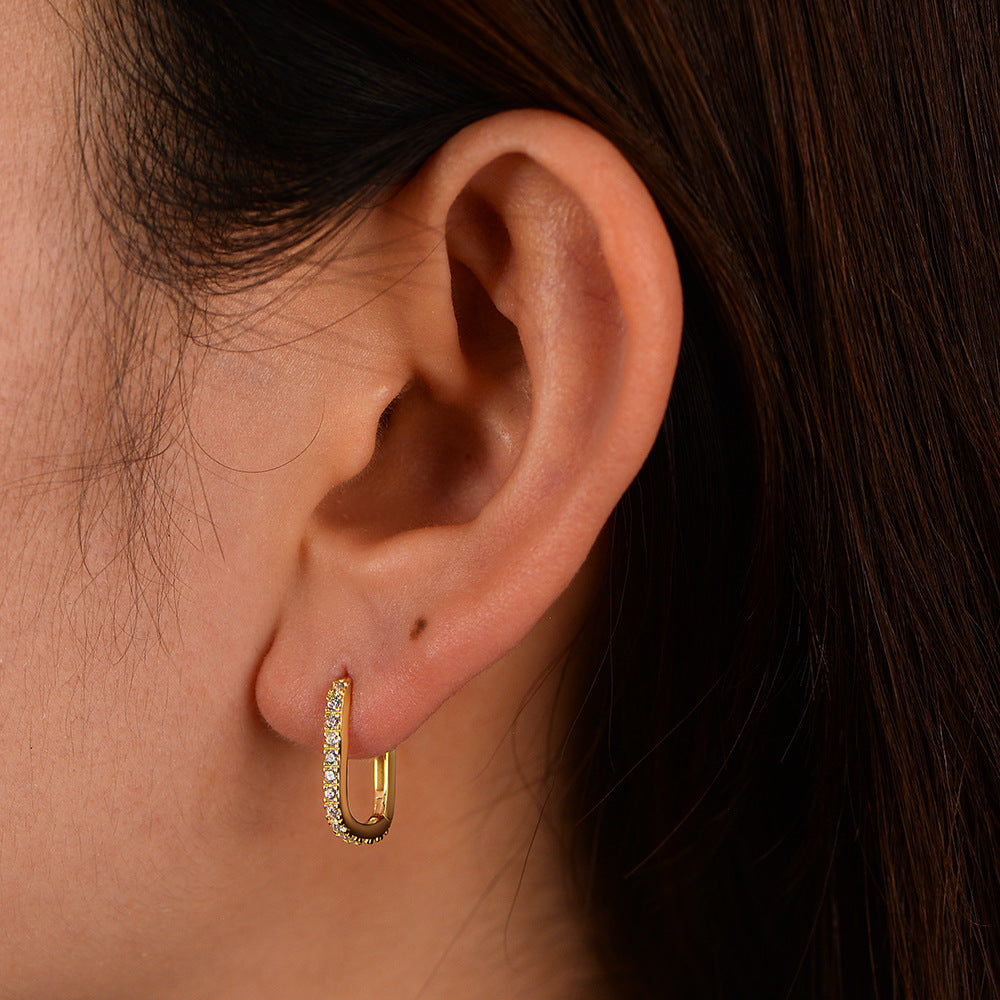 S925 Sterling Silver Oval Zircon Earrings Ear Clip Women