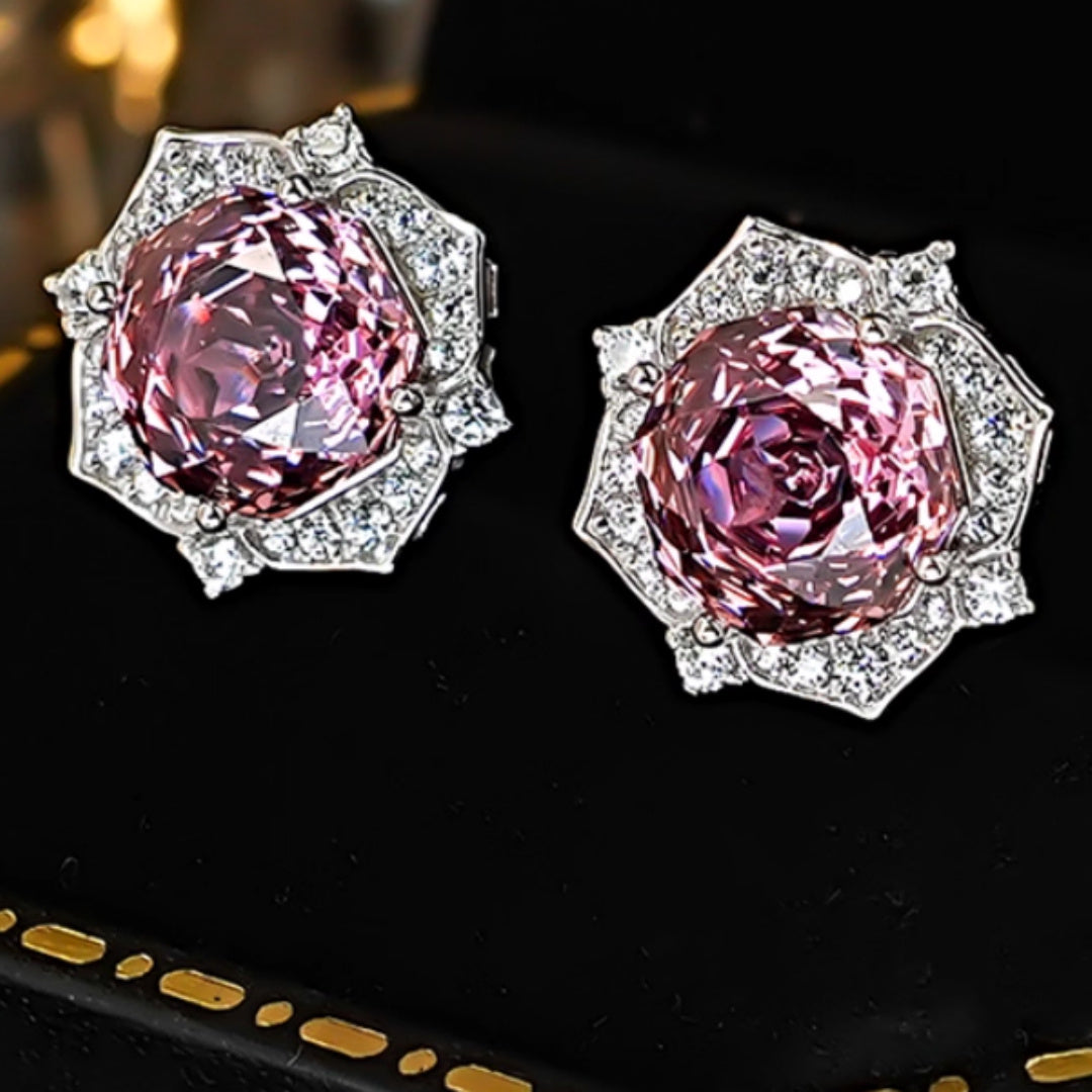 Purple  Flower Earrings 925 Silver Inlaid With High Carbon Diamonds
