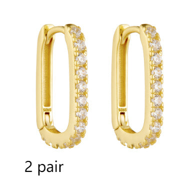 S925 Sterling Silver Oval Zircon Earrings Ear Clip Women