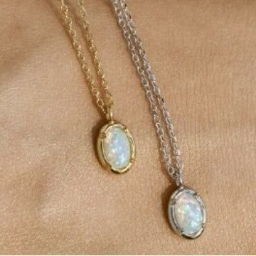 S925 Silver Plating 14K Gold Jelly Opal Pendant Necklace