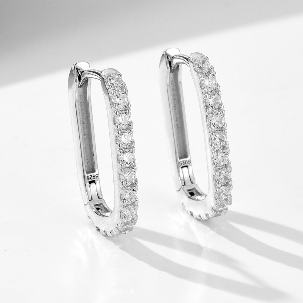 S925 Sterling Silver Oval Zircon Earrings Ear Clip Women