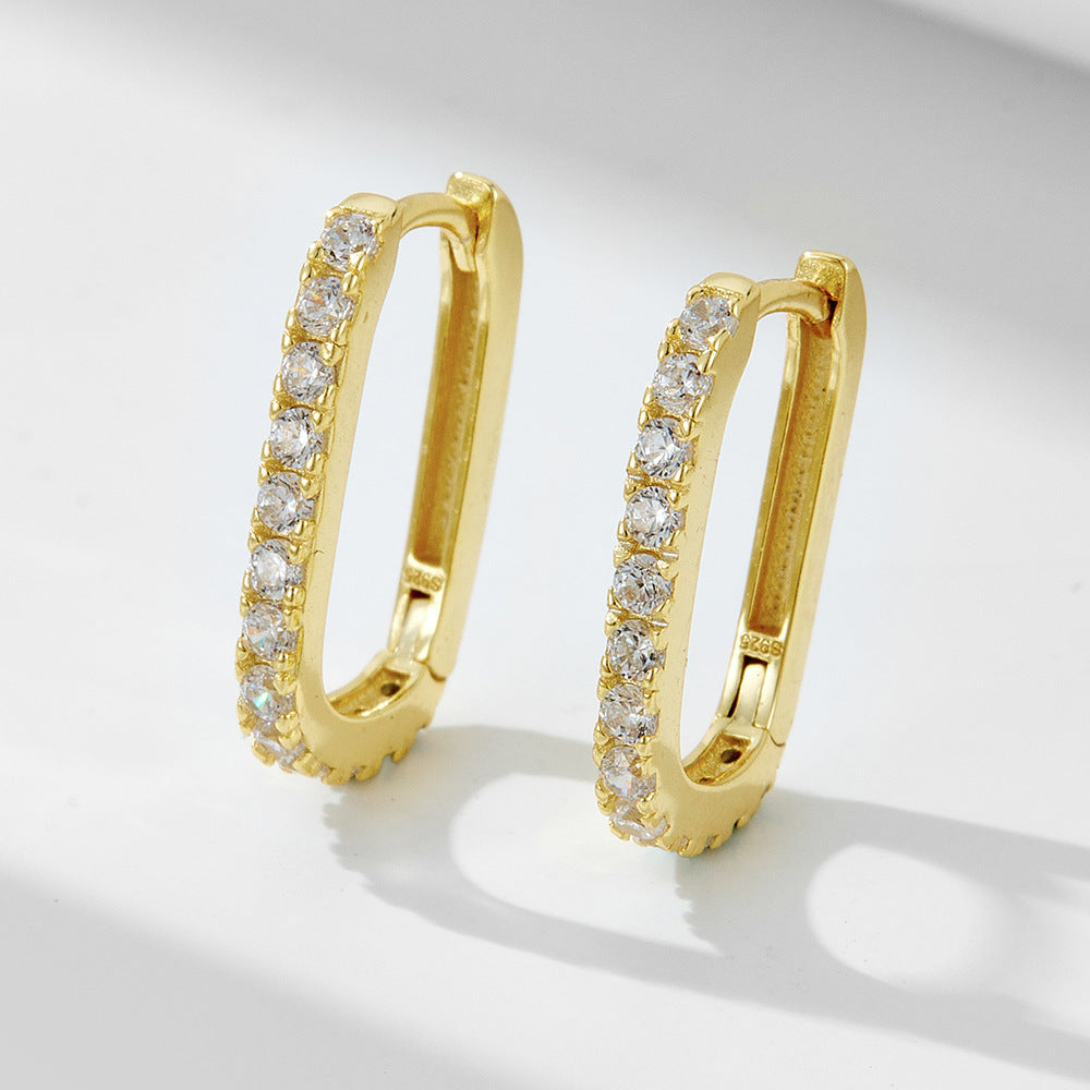S925 Sterling Silver Oval Zircon Earrings Ear Clip Women