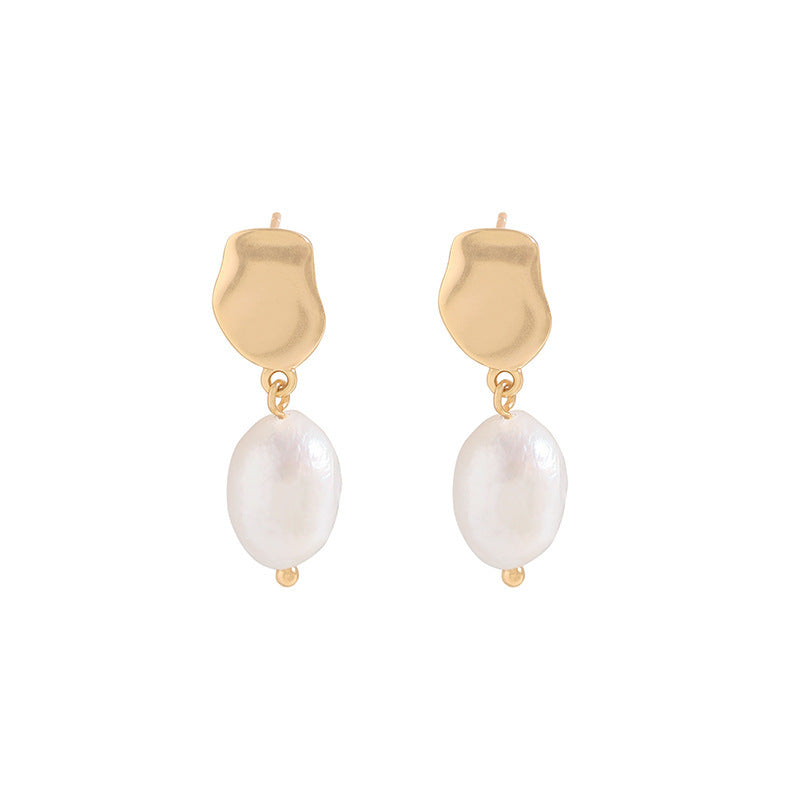 S925 Sterling Silver Stud Earrings INS Simple Fashion Baroque Women
