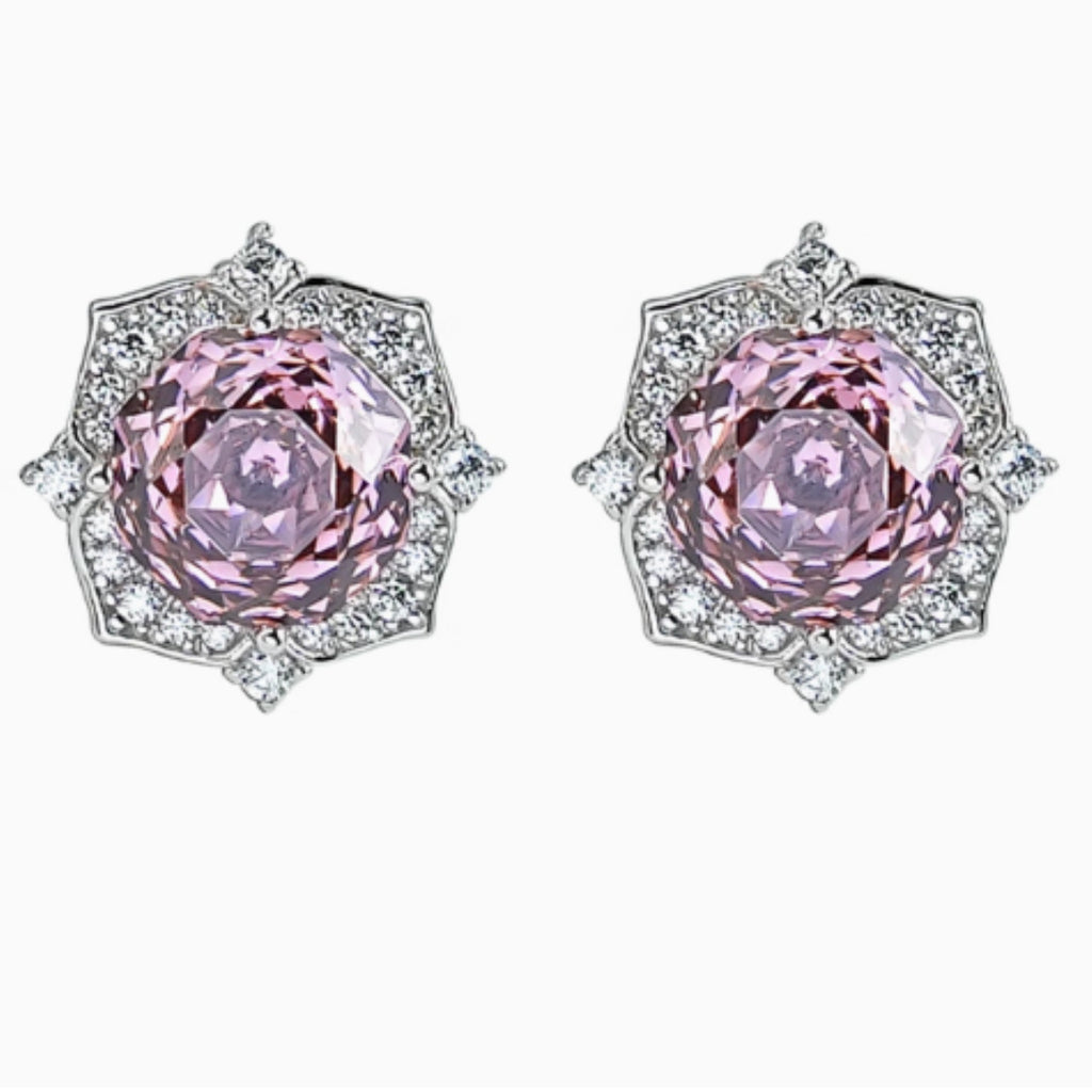 Purple  Flower Earrings 925 Silver Inlaid With High Carbon Diamonds