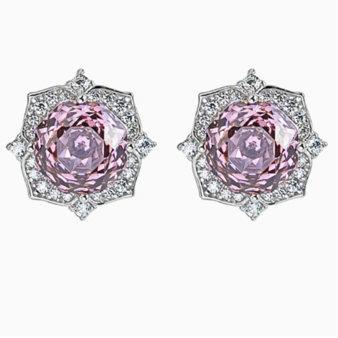 Purple  Flower Earrings 925 Silver Inlaid With High Carbon Diamonds